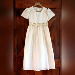 Vtg Girl's Ivory Cream Dress Wedding Lace  Cottage Boho Prairie Flower Girl S 12
